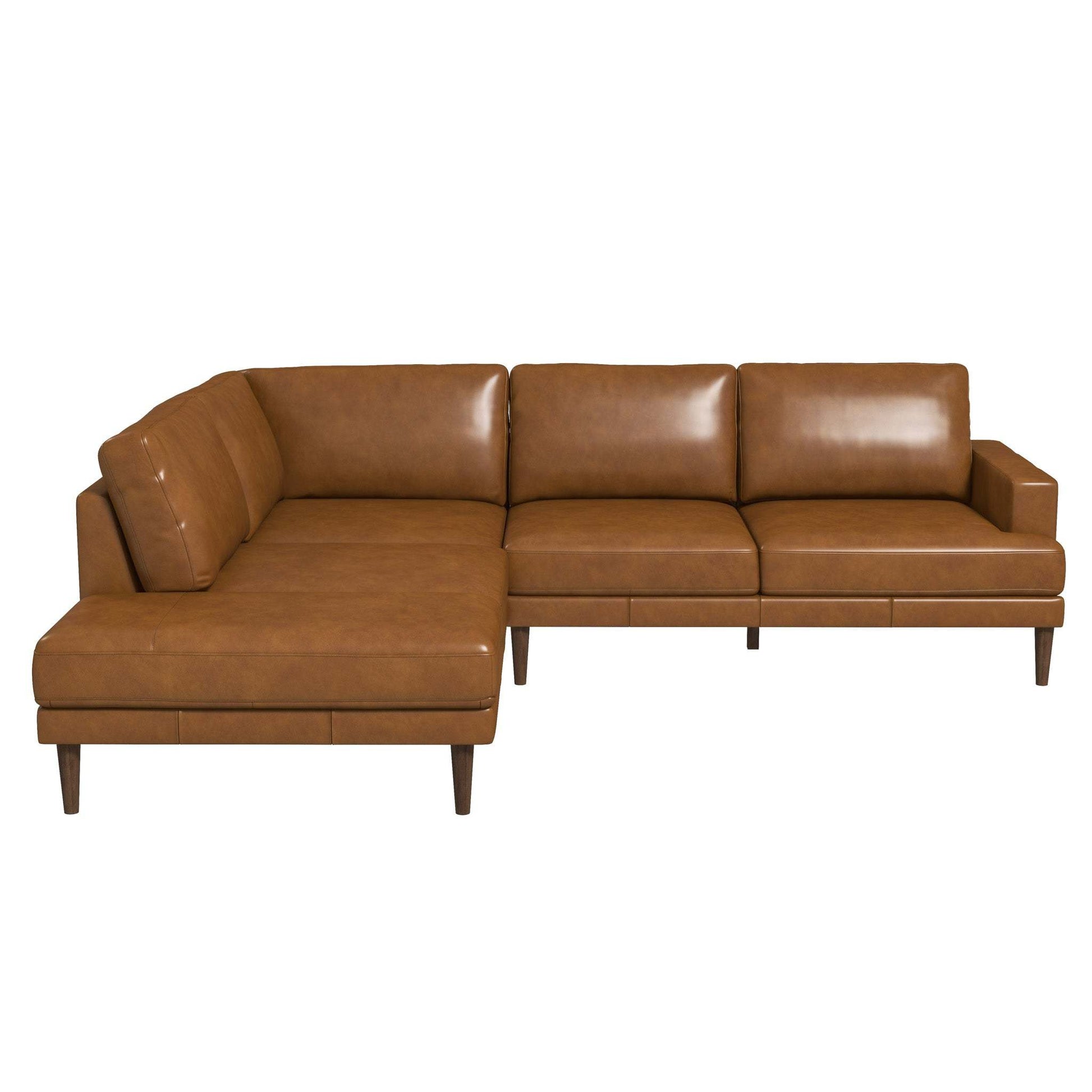 Corbin Left-Facing Tan Leather Sectional Sofa - detail view 3