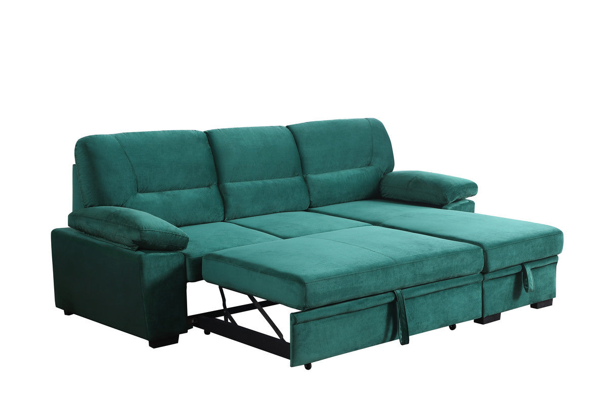 Kipling 97.5' Green Velvet Fabric Reversible Sleeper Sectional Sofa Chaise - detail view 4