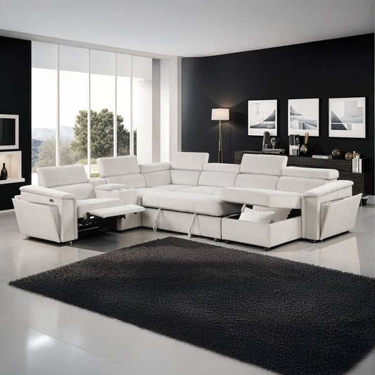 Harvey Modern Upholstered Style high-performance power recliner Sleeper Sectional made with wood in Beige - primary image