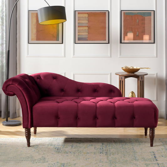 Samuel Tufted Roll Arm Chaise Lounge - Burgundy - primary color shot