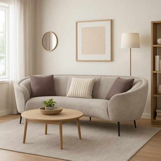 Ellorie Upholstered Channel Back Curved Sofa Beige