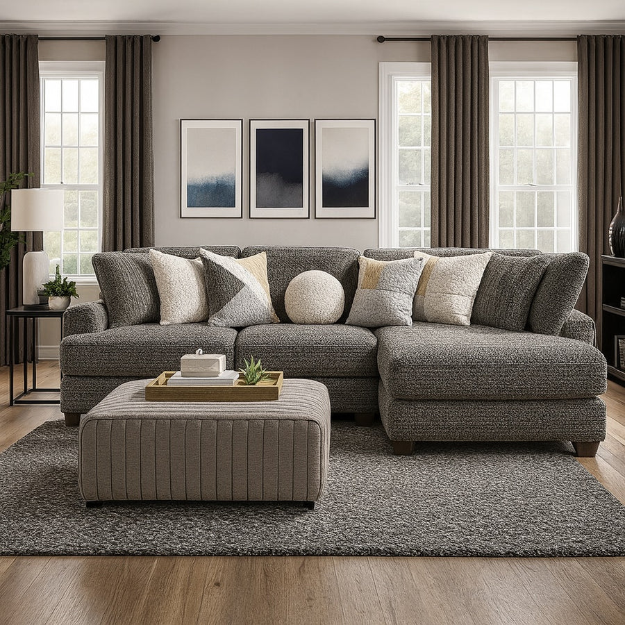 Elmhurst Charcoal Plush Fabric L-Shaped Sectional Sofa