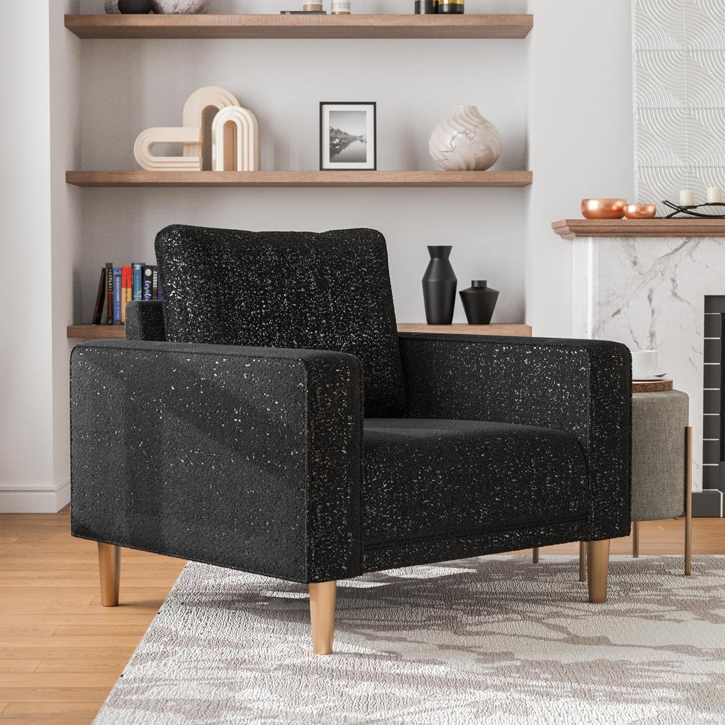 FOA Elverum Contemporary Fabric Blend Accent Chair - Black