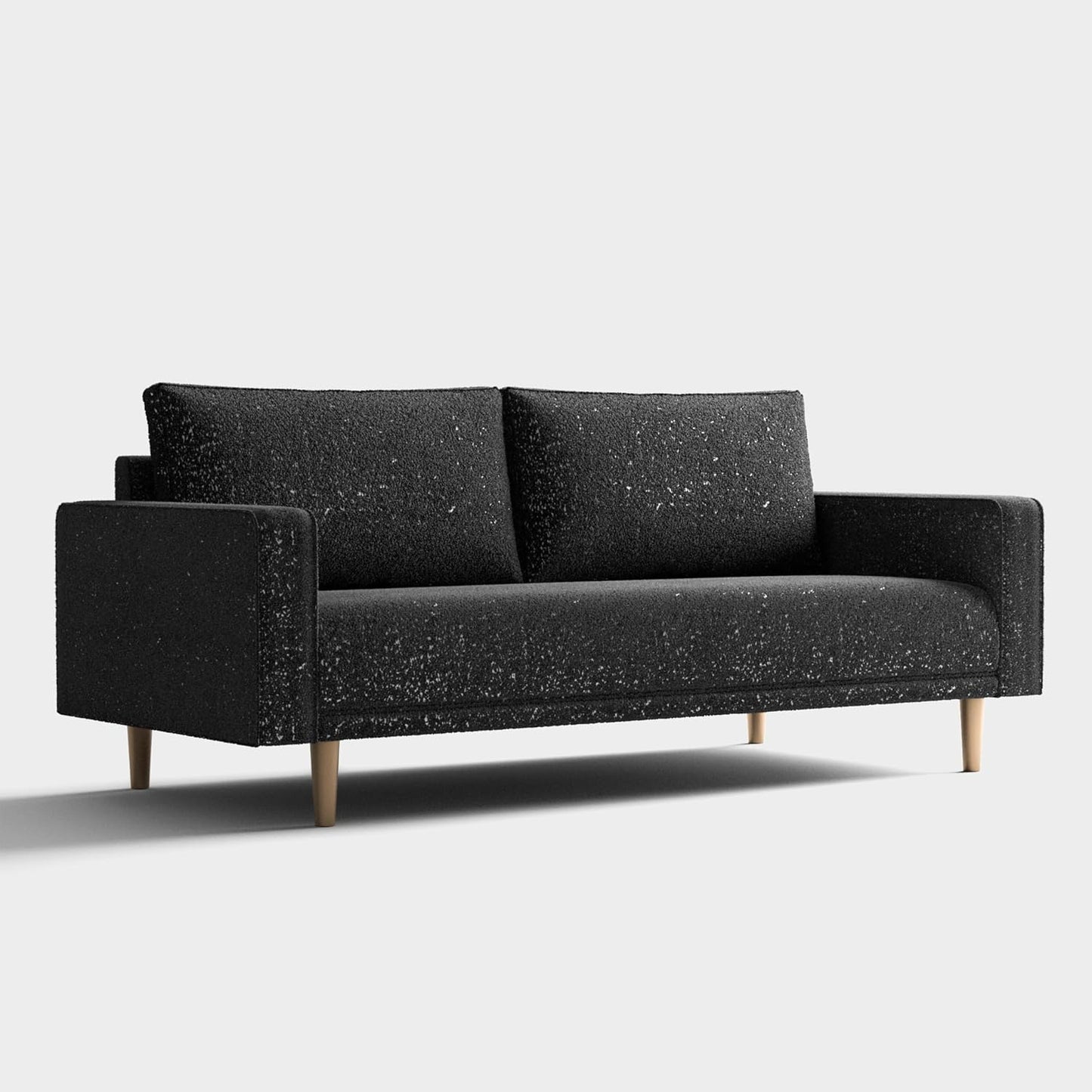 Elverum Modern Bouclé Upholstered Sofa with Wooden Peg Legs - Black
