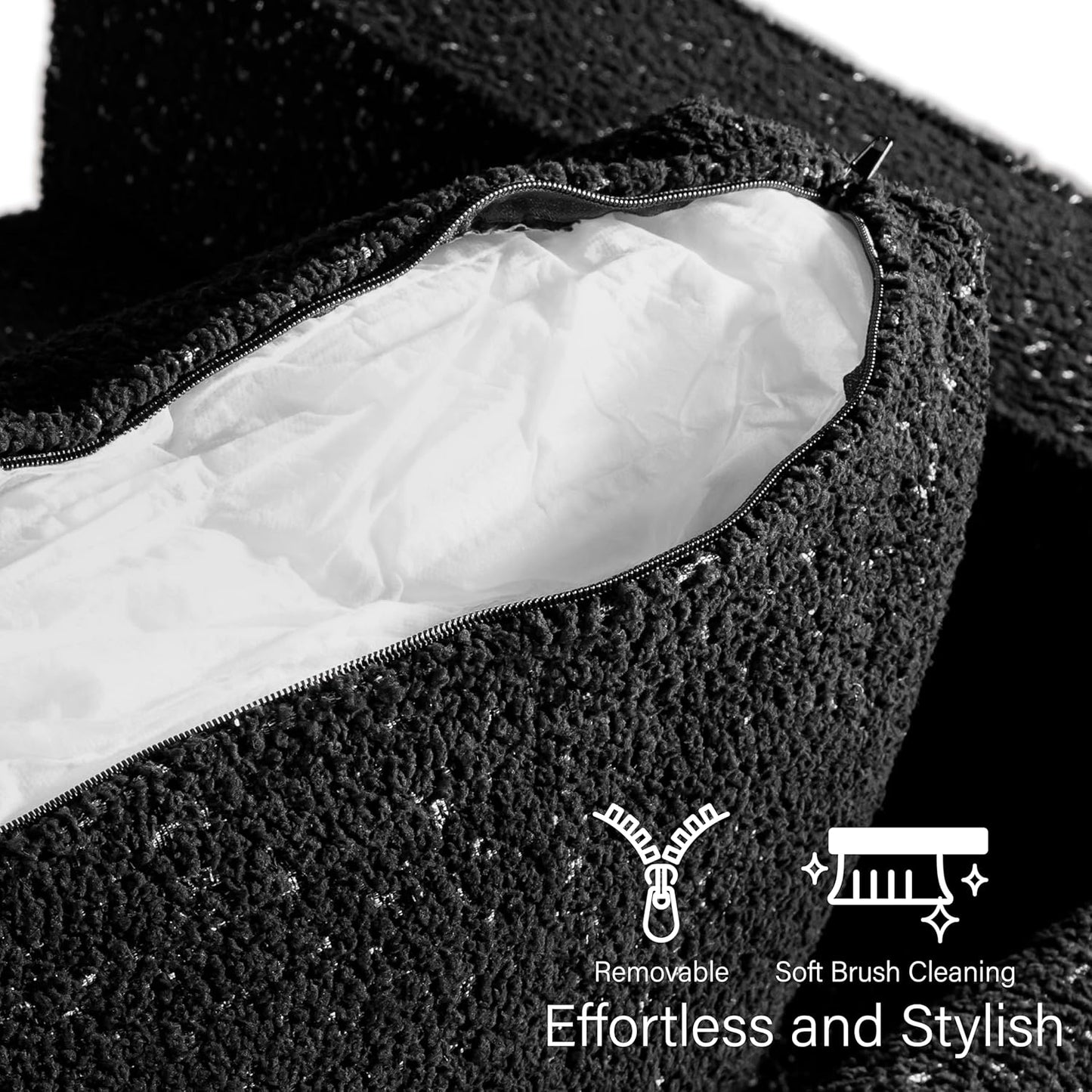 Elverum Modern Bouclé Upholstered Sofa with Wooden Peg Legs - Black