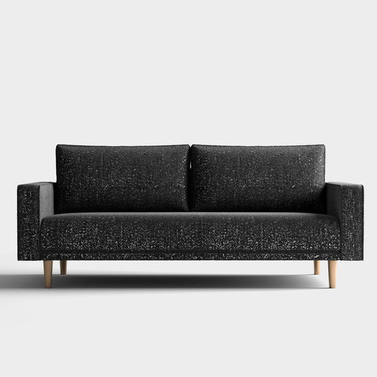 Elverum Modern Bouclé Upholstered Sofa with Wooden Peg Legs - Black