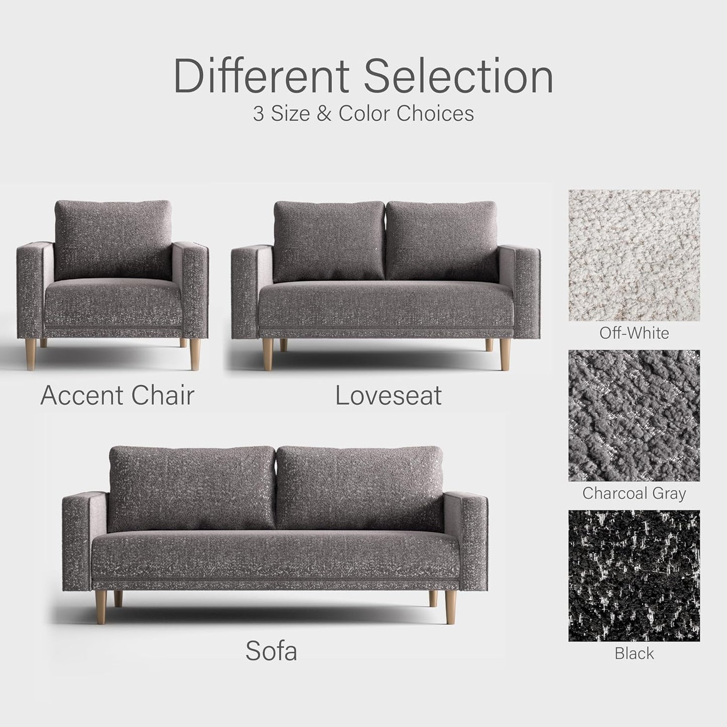 Elverum Modern Bouclé Upholstered Sofa with Wooden Legs – Gray