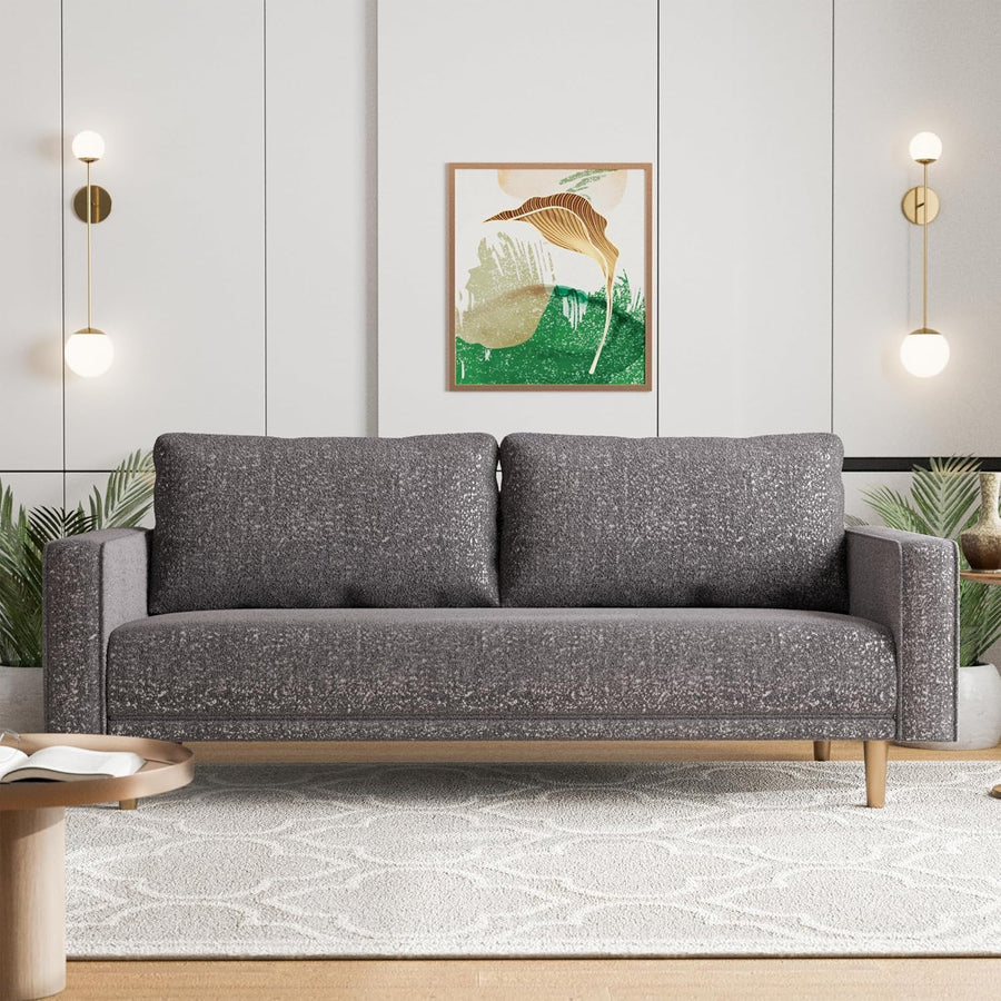 Elverum Modern Bouclé Upholstered Sofa with Wooden Legs – Gray