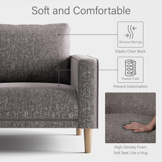 Elverum Modern Bouclé Upholstered Sofa with Wooden Legs – Gray