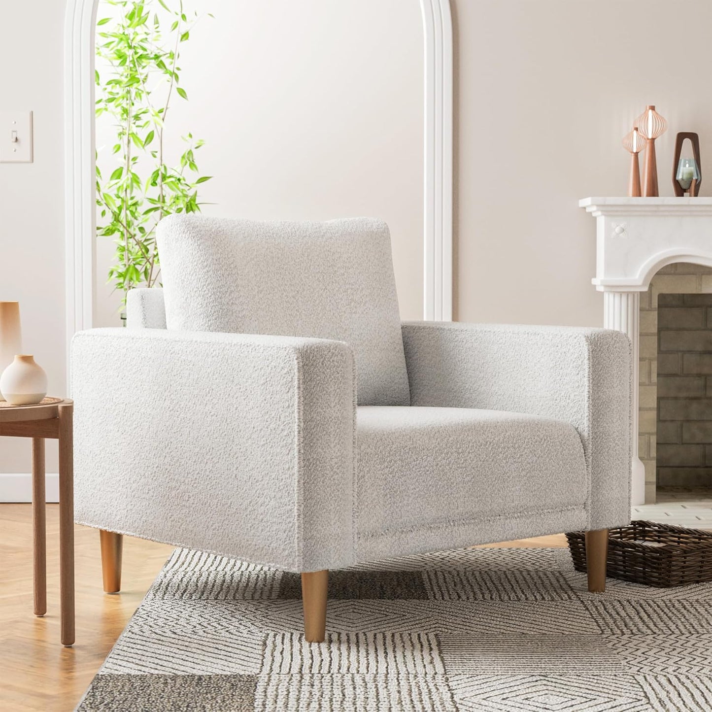 FOA Elverum Contemporary Fabric Blend Accent Chair - Off-White