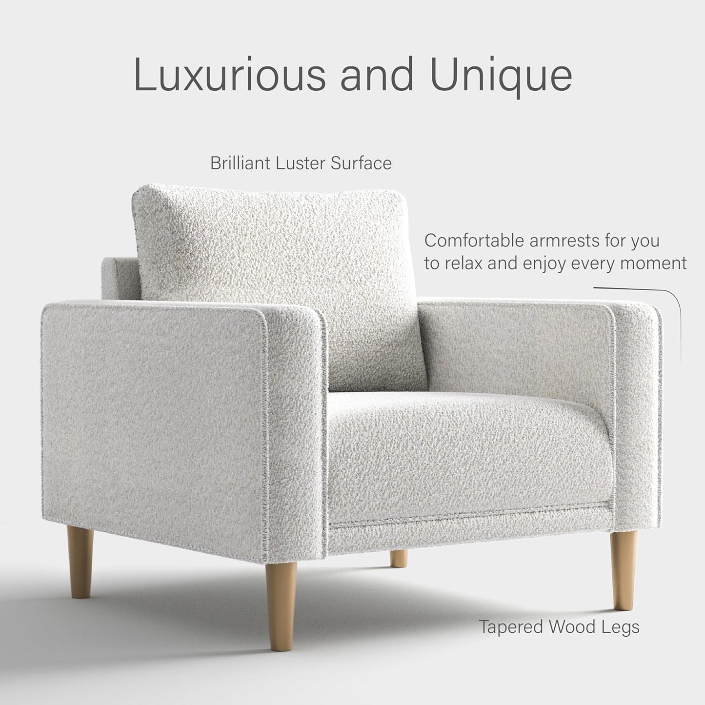 Elverum Modern Bouclé Sofa with Wooden Peg Legs - Off-White