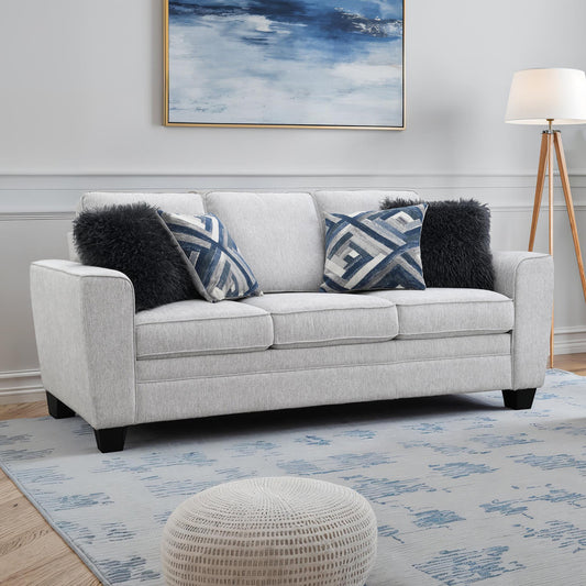 Enea Transitional Chenille Sofa – Light Gray & Warm Walnut