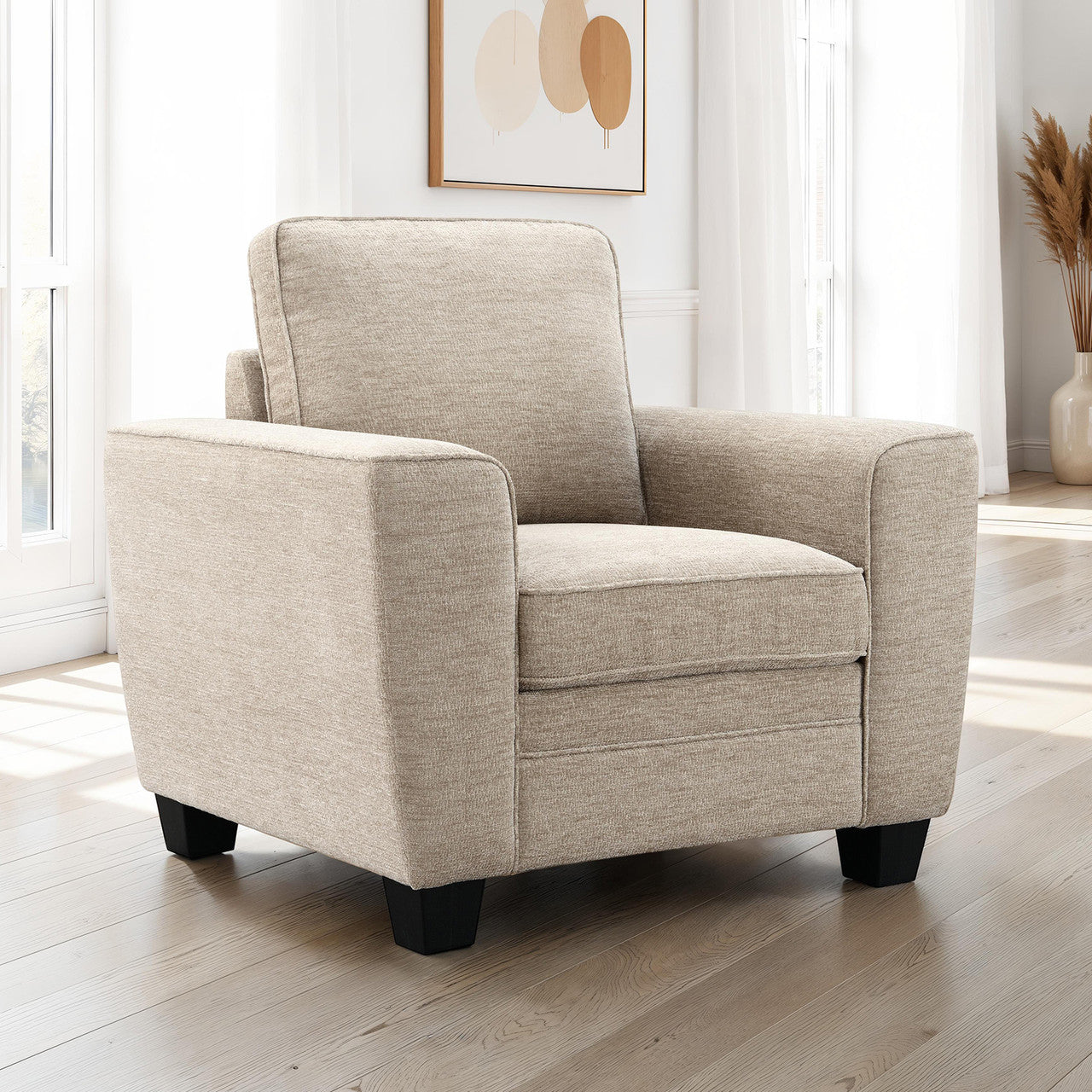 Enea Transitional Chenille Accent Chair with Pillows – Taupe