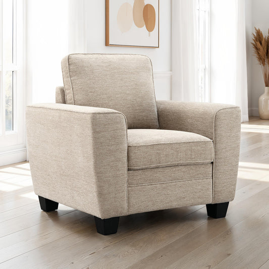 Enea Transitional Chenille Accent Chair with Pillows – Taupe