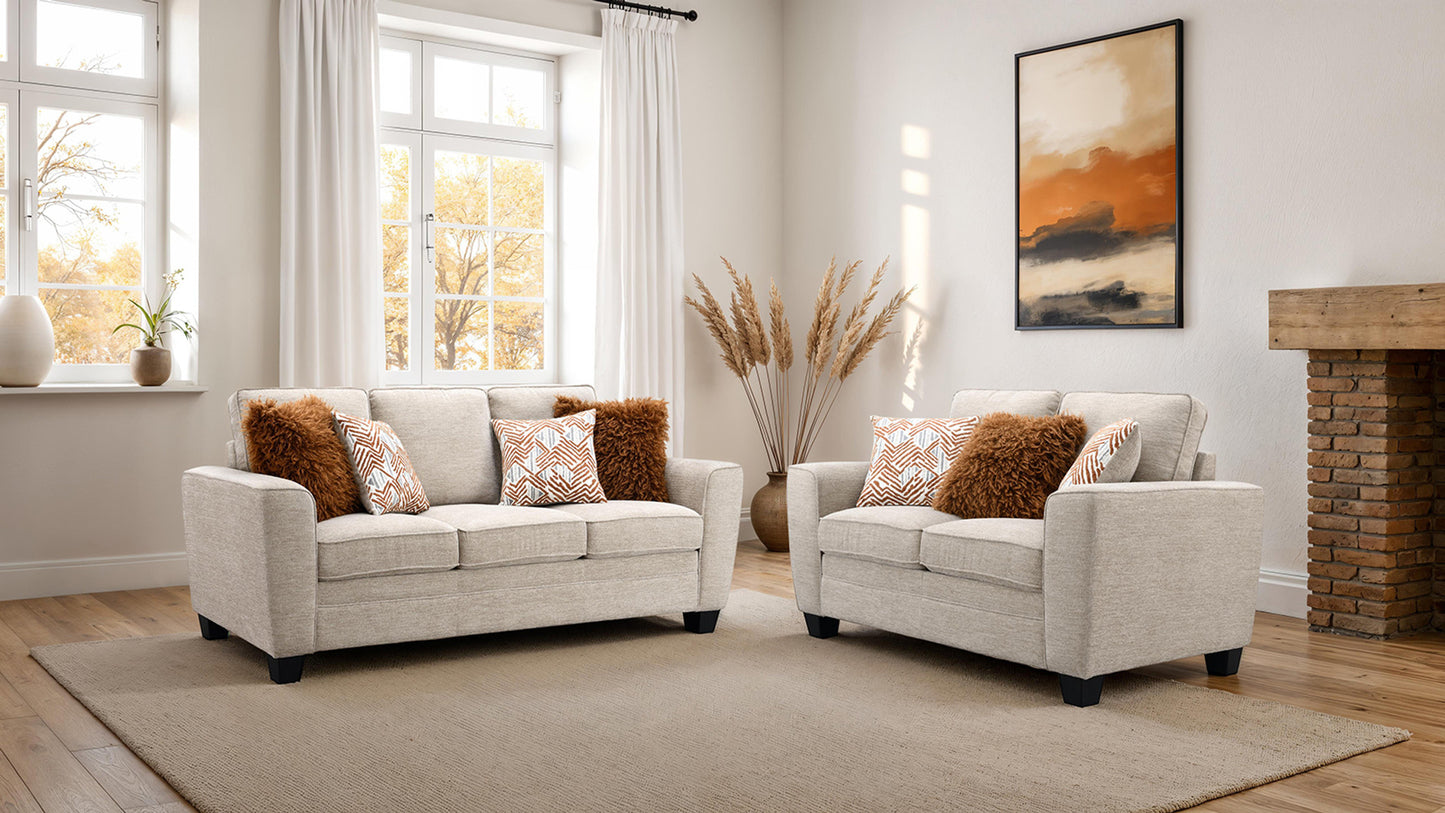 Enea Transitional Chenille Sofa & Loveseat Set with Pillows – Taupe