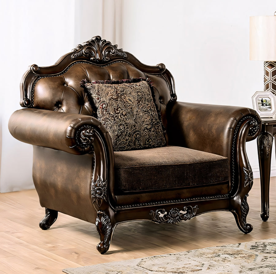 Ensenada Traditional Arm Chair in Brown & Dark Cherry Finish