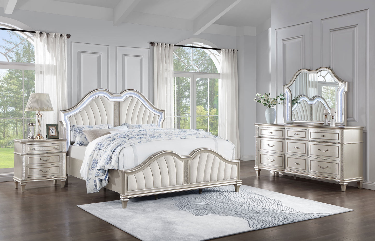 Evangeline Queen Size Upholstered Glam Bedroom Set