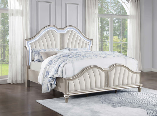 Evangeline Collection King Size Glam Bed in Silver Oak
