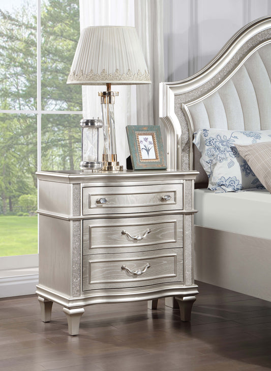 Evangeline 3 Drawer Glam Nightstand with USB Charging