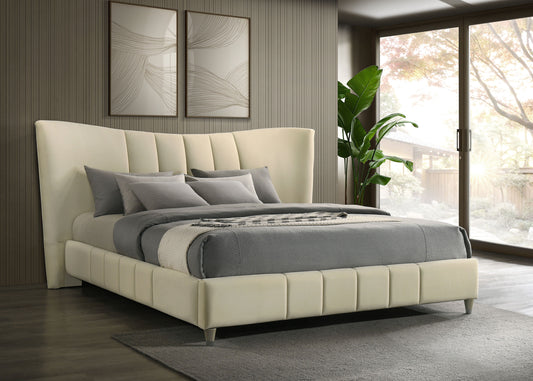 Evelyn Ivory Velvet Platform Bed – Eastern King