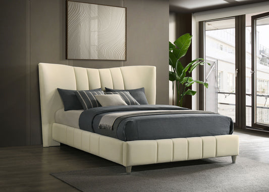 Evelyn Ivory Velvet Platform Bed – Queen