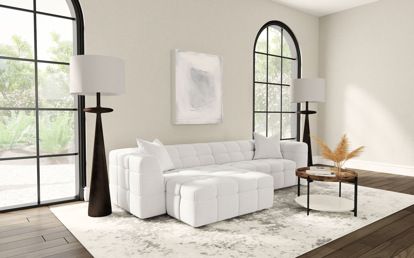 Everly 114" Extra Long Boucle Upholstered Sofa, Off White