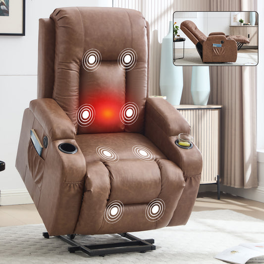 Brown PU Infinite Position Up to 350 LBS Power Lift Recliner Chair for Elderly - primary color shot