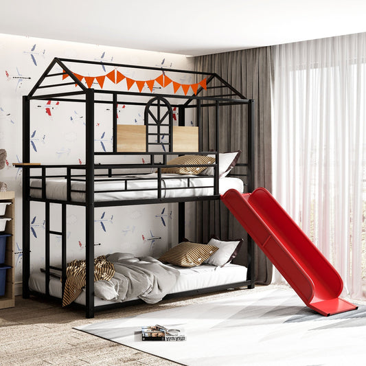 Lester Twin over Twin Metal Bunk Bed with Slide, Black