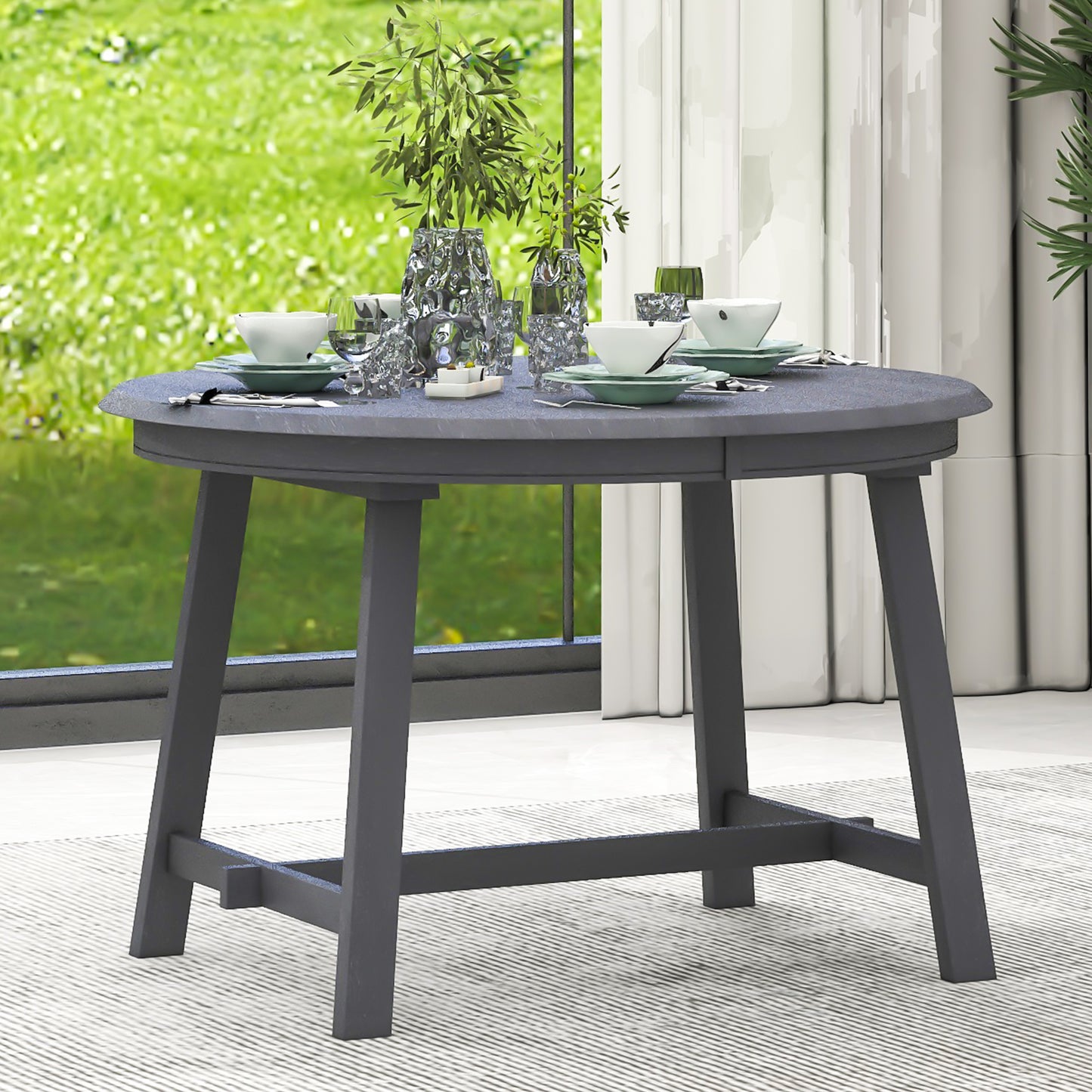 TREXM Wood Dining Table Round Extendable Dining Table for Dining Room (gray) - detail view 7