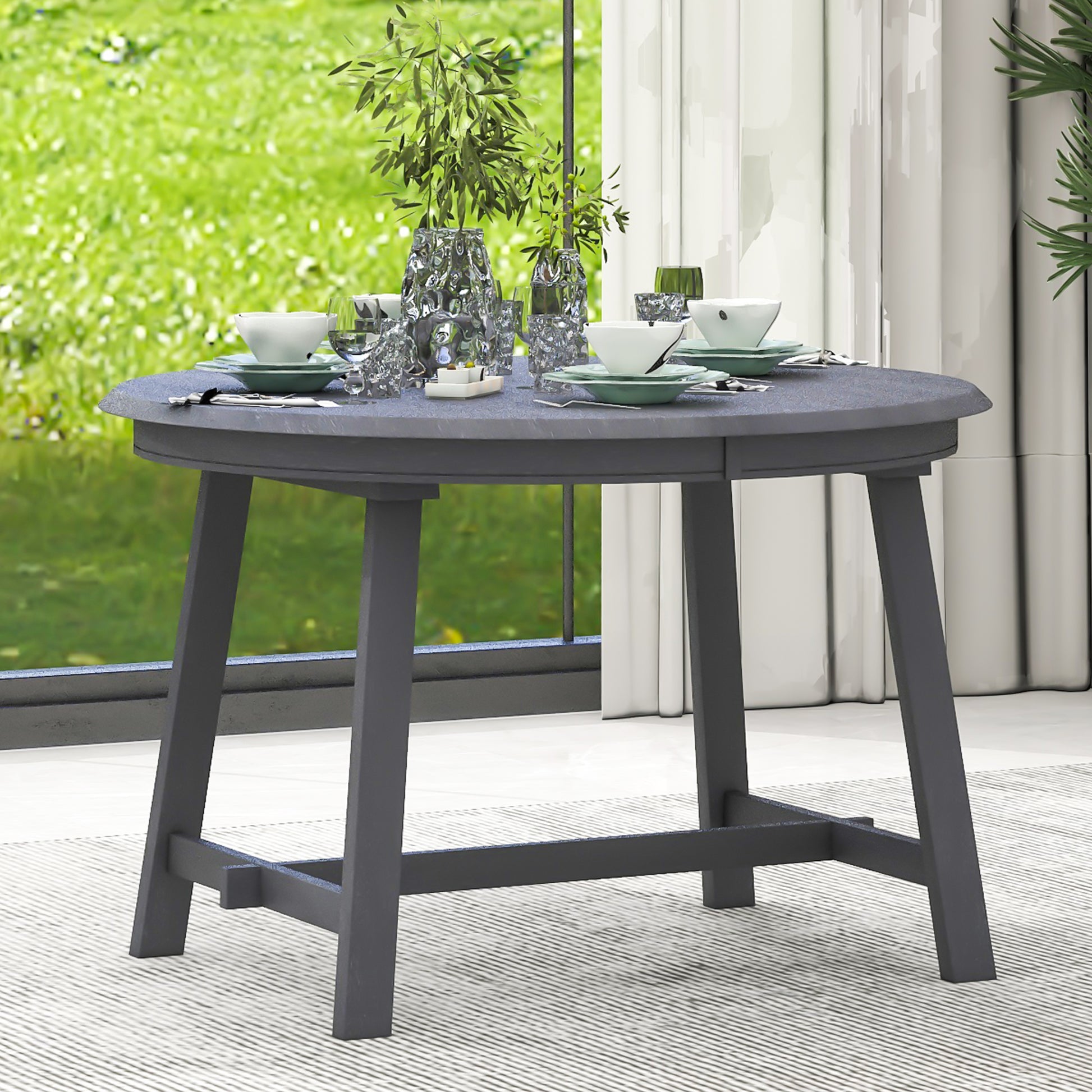 TREXM Wood Dining Table Round Extendable Dining Table for Dining Room (gray) - detail view 7