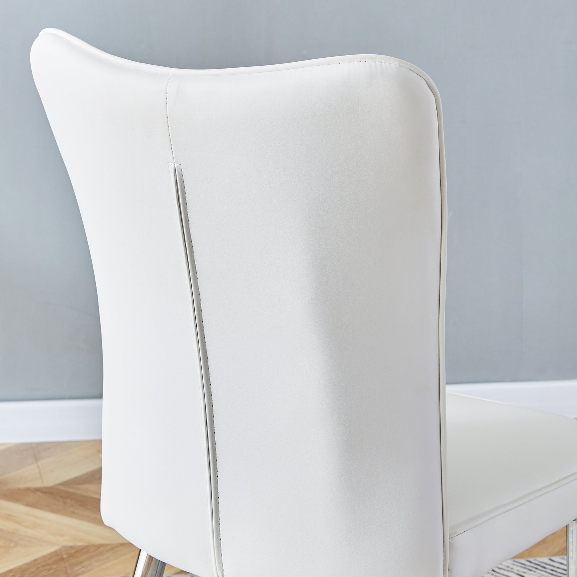 White PU Leather Dining Chairs with Silver Legs (set of 2) - detail view 8