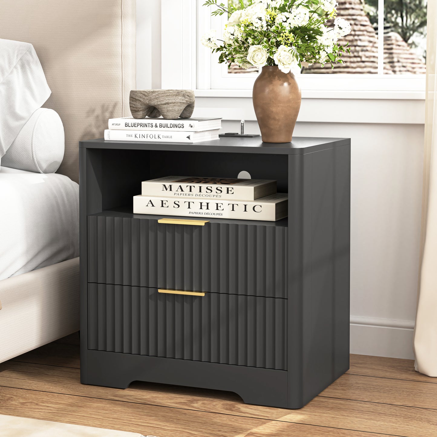 Nightstand with Charging Station - Black - detail view 4