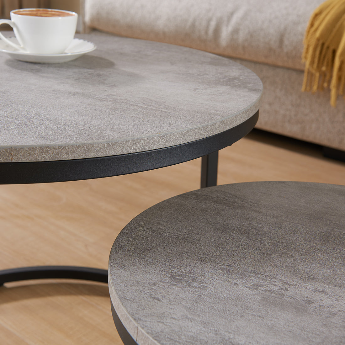 Grey Wood+metal Steel Frame Nesting Tables with Black Legs - detail view 3