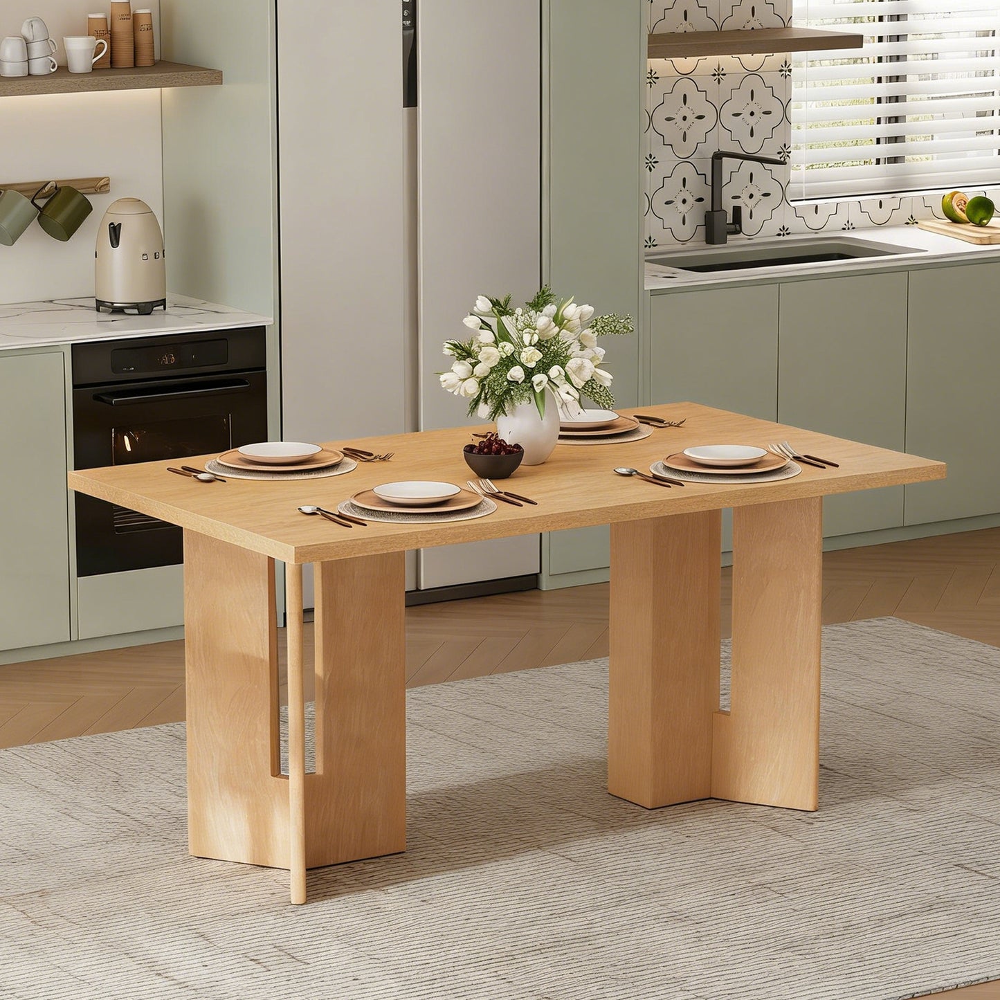 TREXM Farmhouse Wood Dining Table - Natural - primary color shot