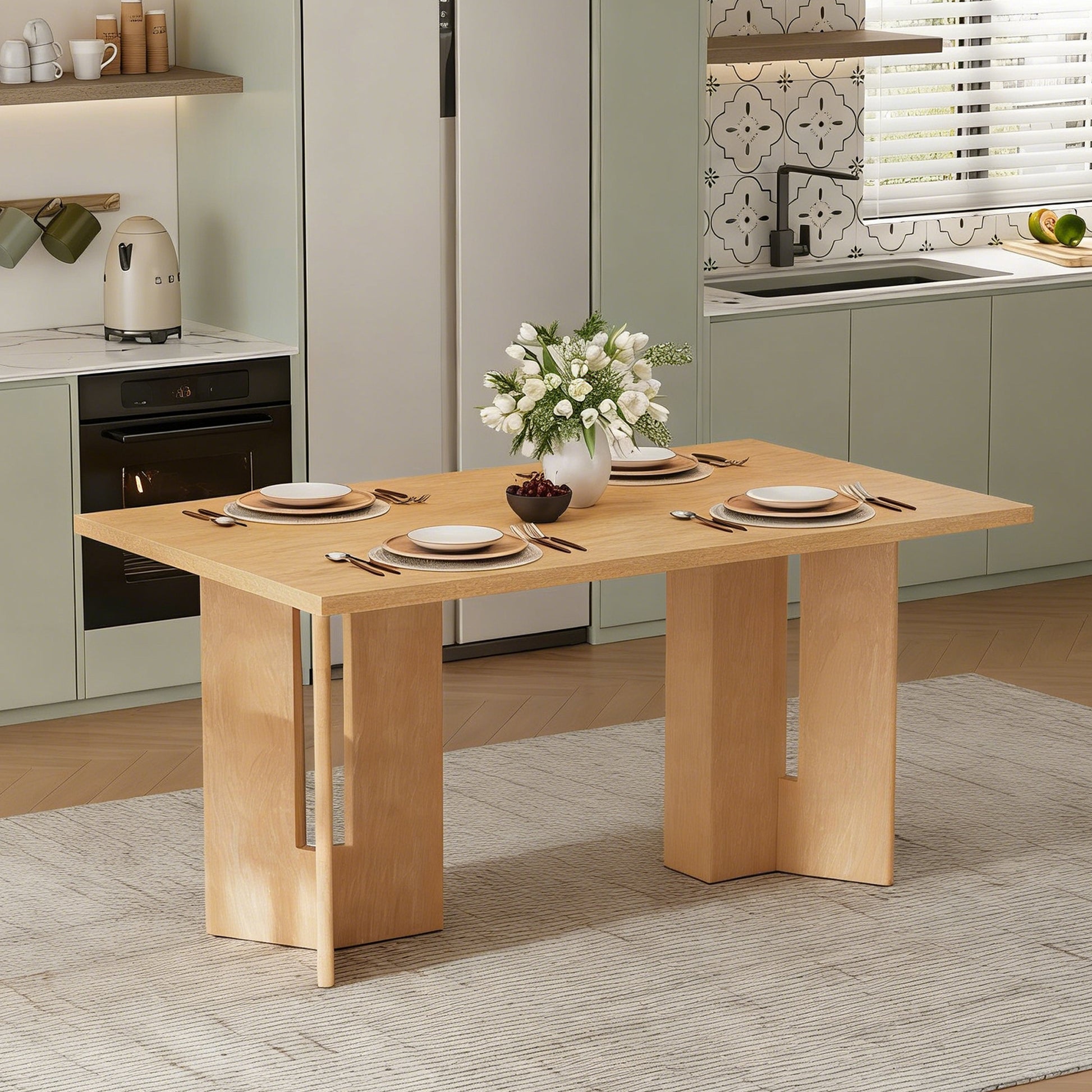 TREXM Farmhouse Wood Dining Table - Natural - primary color shot