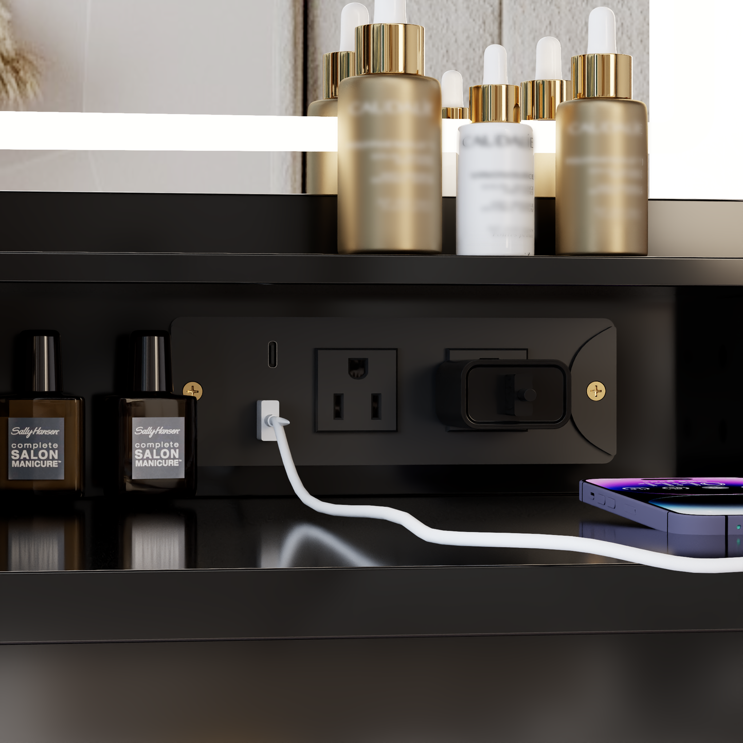 Charlene 41' Large Size Left Bedside Cabinet Vanity Table Set