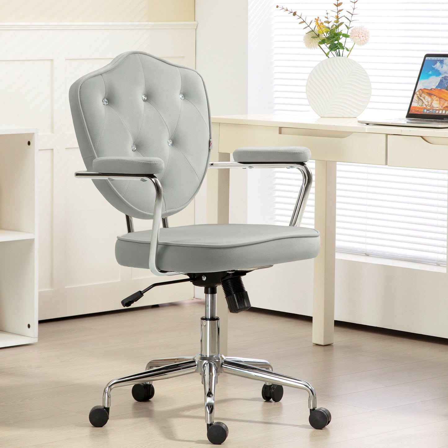 Vale Velvet Button Tufted Office Chair, Gray