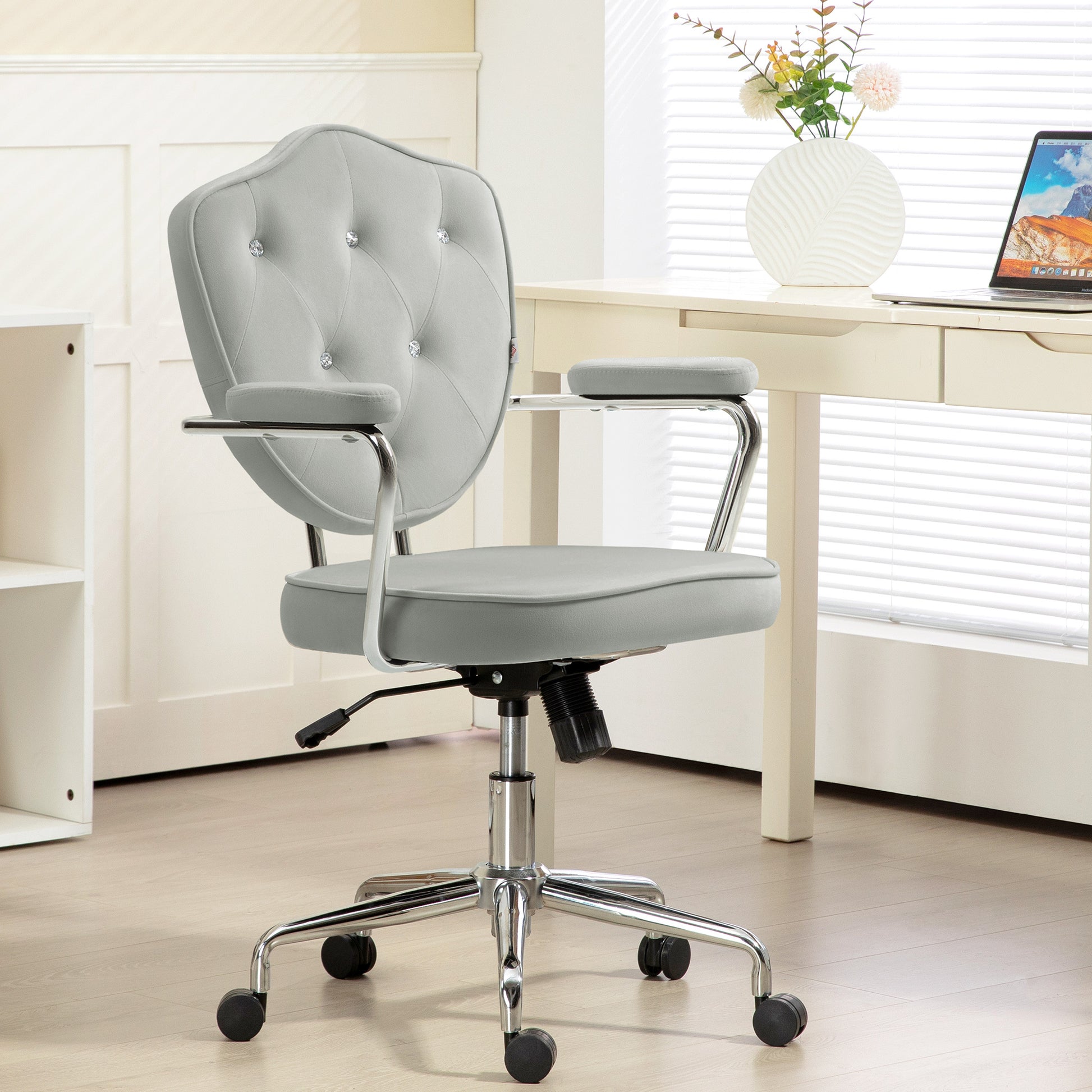 Vale Velvet Button Tufted Office Chair, Gray