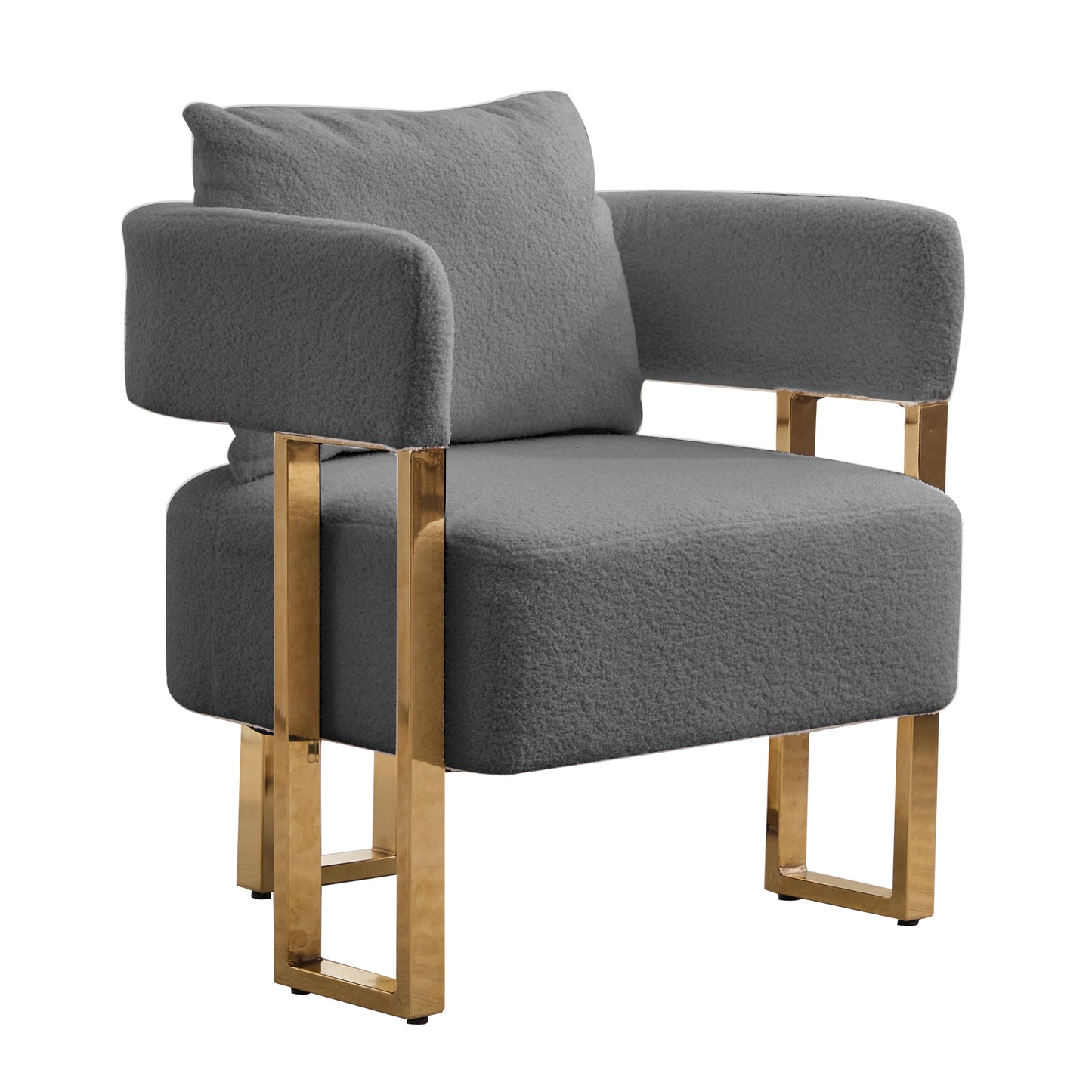 Grey Bouclé Steel Frame Accent Chair with Gold Legs - detail view 6