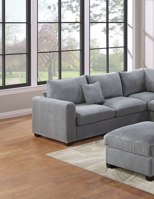 L-Sectional Sofa Corduroy Fog Color LAF And RAF Loveseats Corner Wedge Ottoman 4pcs Sectional Set Couch Living Room Furniture - detail view 2