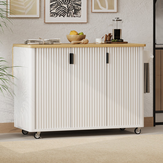 K&k 51' Fluted Kitchen Island with Drop Leaf - White - primary color shot