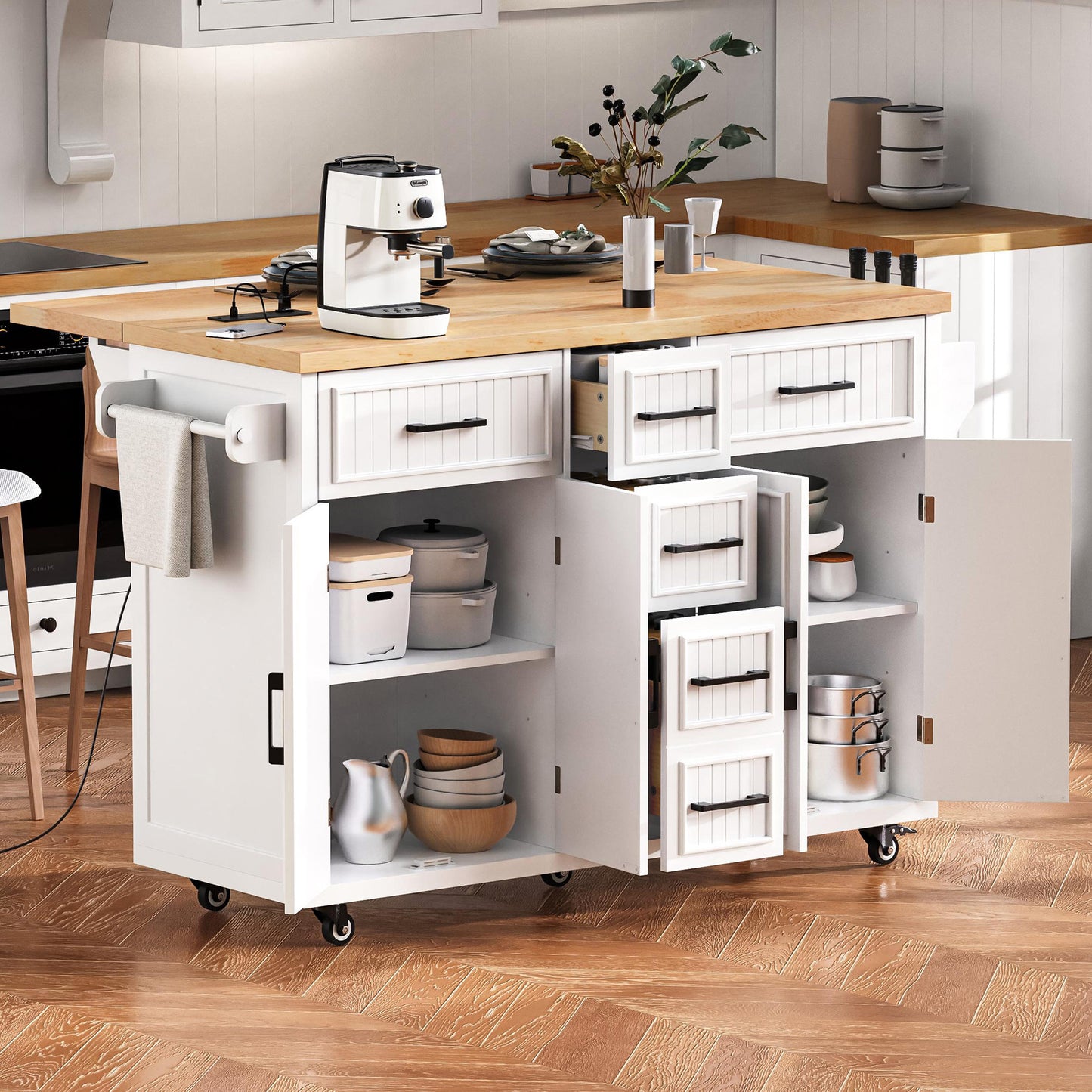 K&k 56.5'' Kitchen Island with Drop Leaf - White - primary color shot