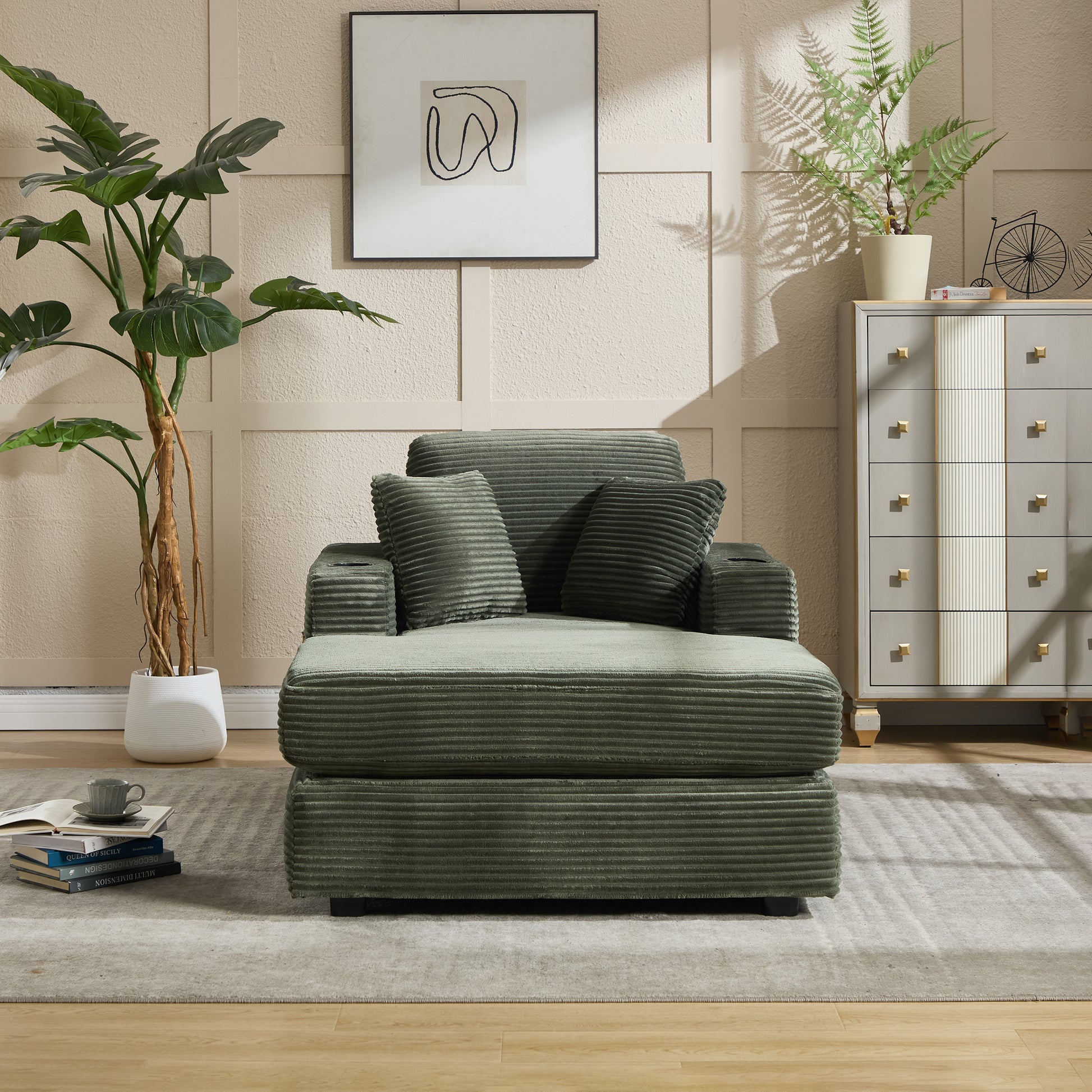[new]corduroy Upholstered Chaise Lounge Sofa - Green - detail view 2