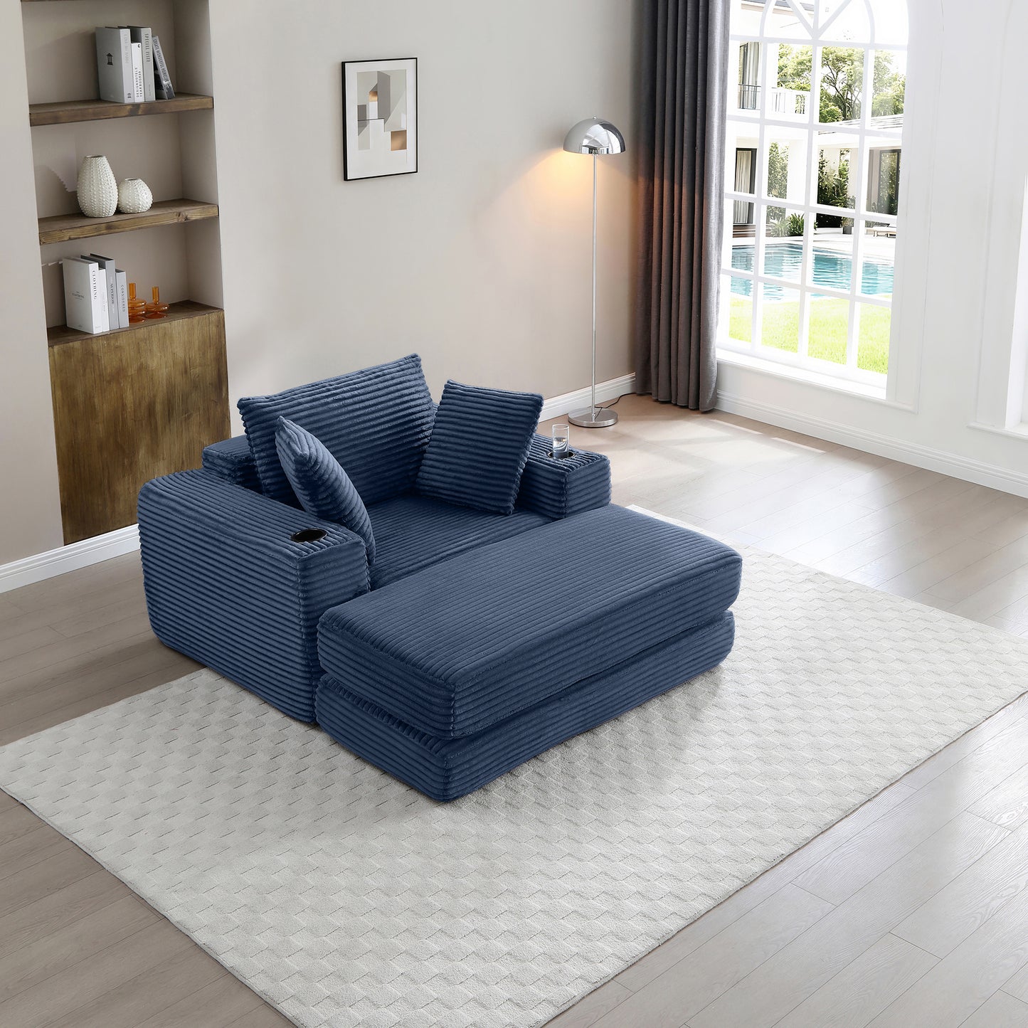 52" Boneless Chaise Lounge Chair Indoor-Oversized Cloud-Like Cozy Comfy Modular 3-in-1 Sofa Bed for Reading - Blue - primary color shot