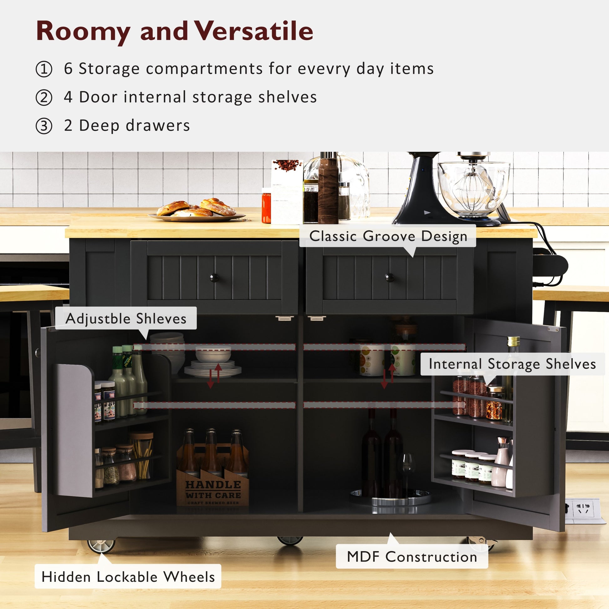 48" Kitchen Island with Drop Leaf - Black - detail view 5