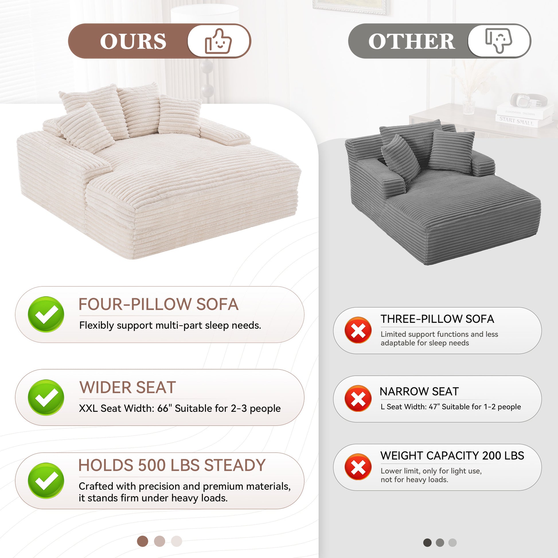 28" -Oversized Chaise Lounge Chair - Beige - detail view 4