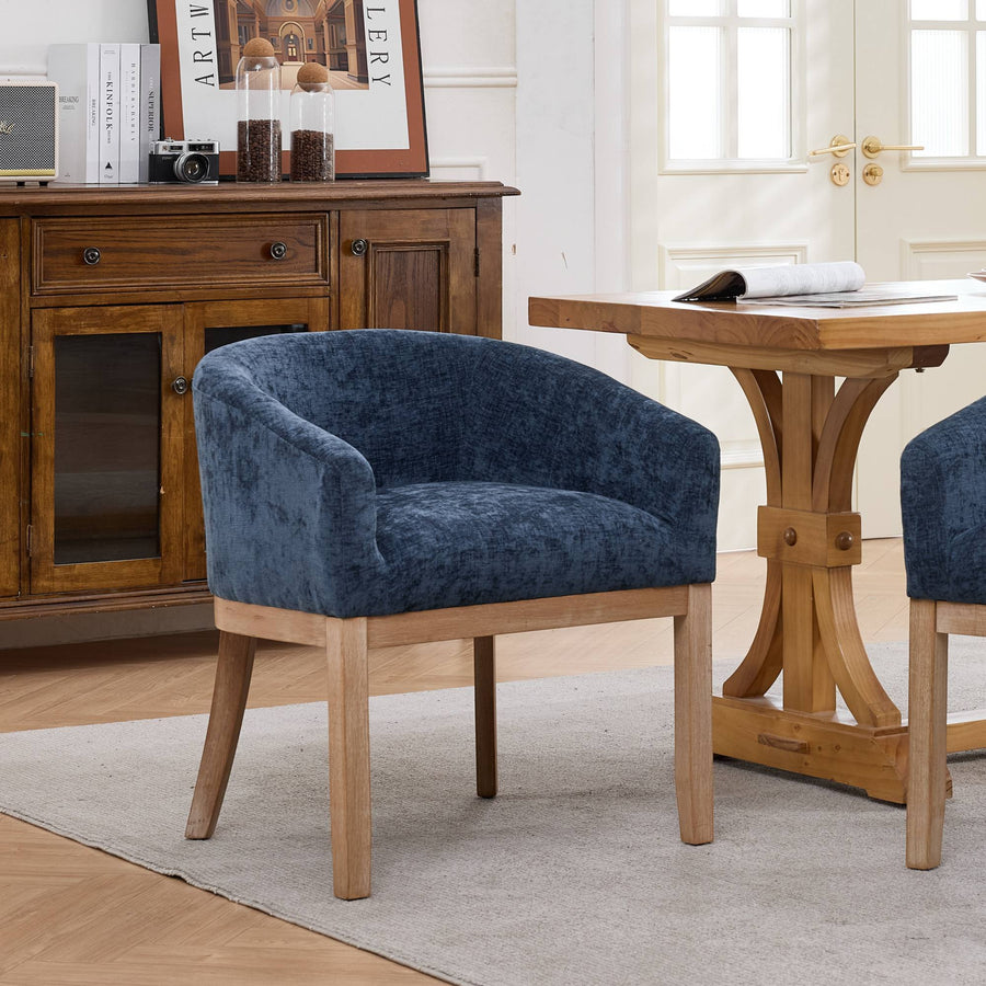 Blue Chenille Dining Chair with Wood Legs (1)