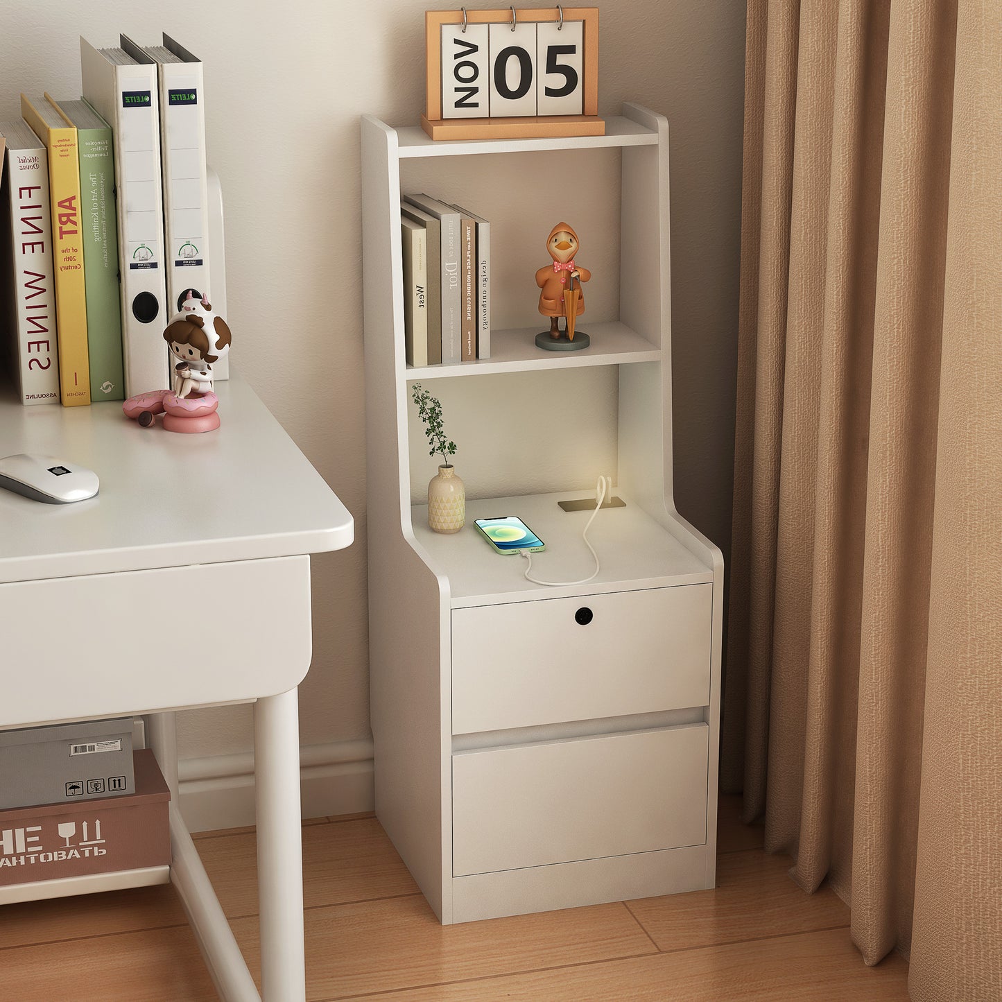 Nightstand with Charging Station - White - detail view 8