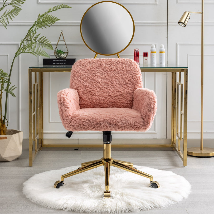 Pink Fabric Office Chair with Gold Legs