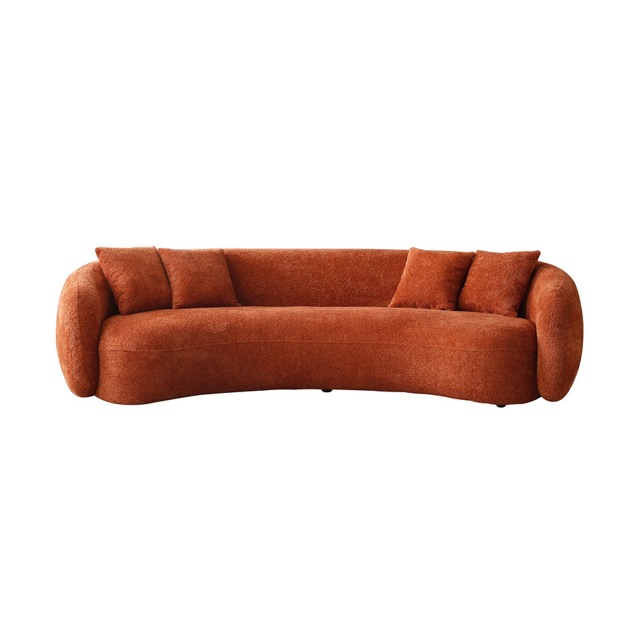 102'' 5-Seater Boucle Sofa Modern Sectional Half Moon Leisure Sofa Curved Sofa Teddy Fleece Orange - primary color shot